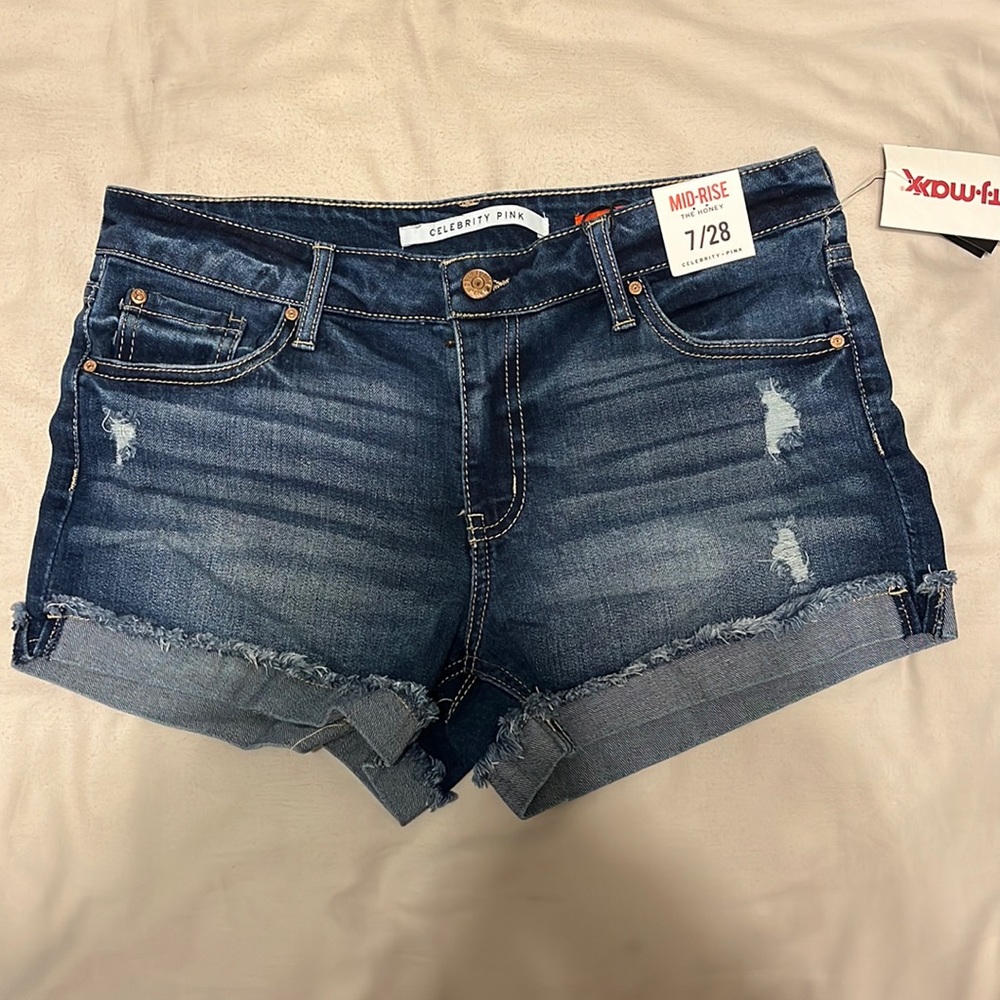 Mid-Rise Dark Blue Jean Shorts